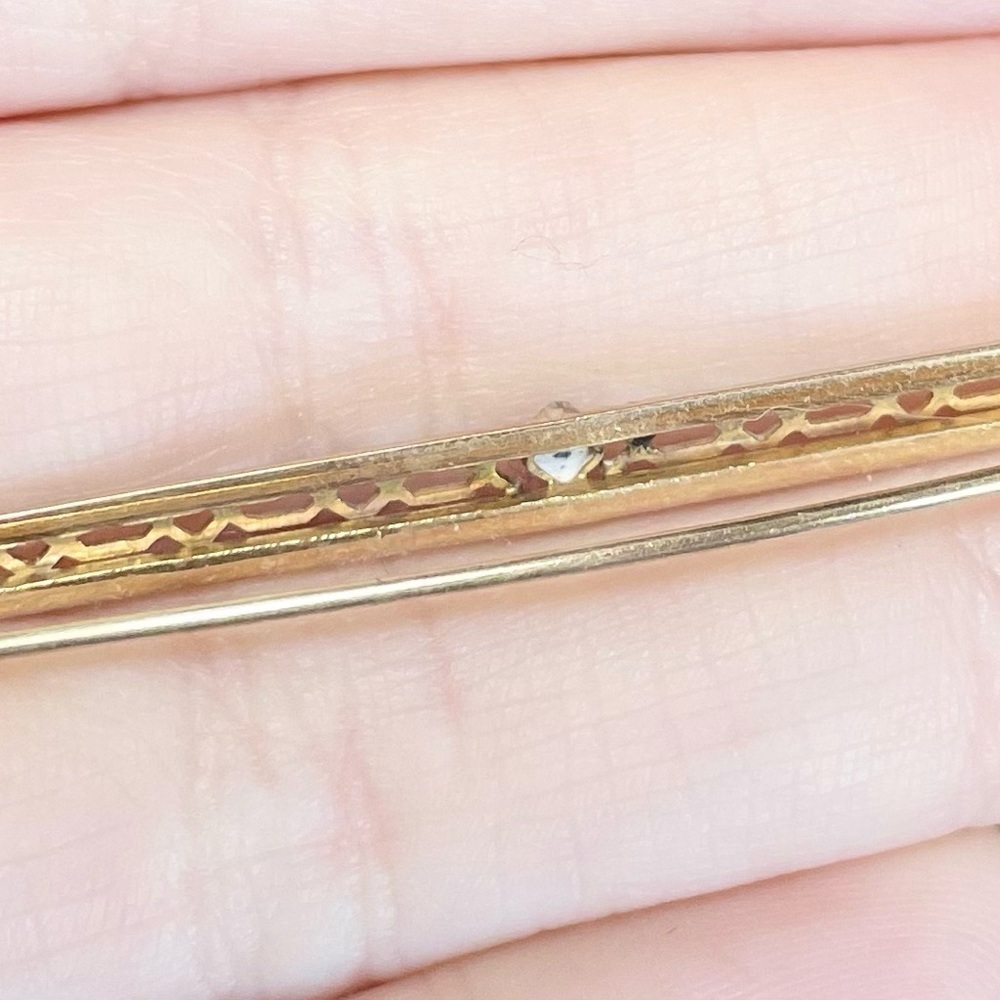 10K Sapphire art nouveau style vintage filigree blue solid gold bar pin brooch﻿ - Picture 6 of 10